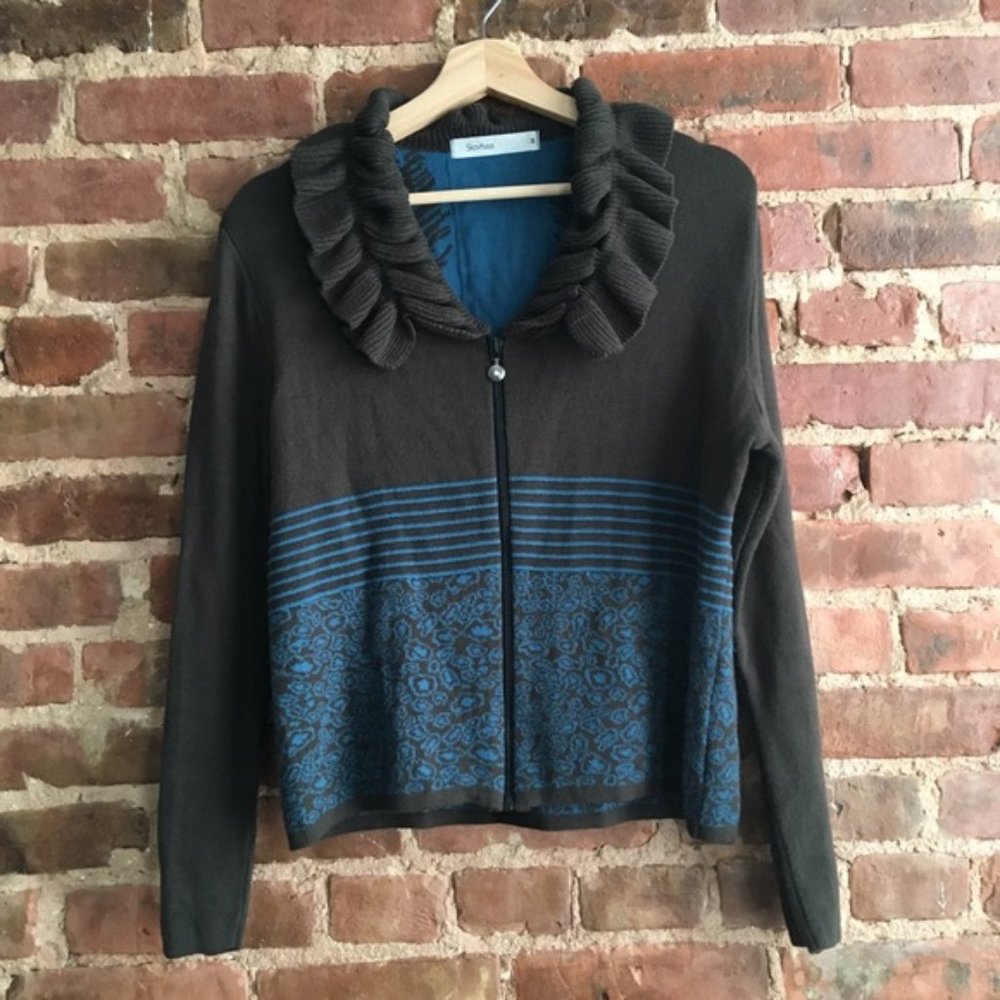 Skovhuus Zipper Ruffle Corset Cardigan Sweater Size Medium